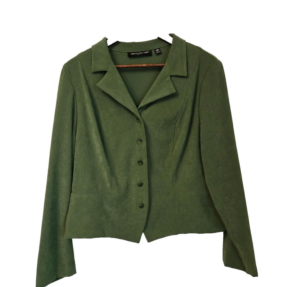 Vintage 90s Green Faux Suede Blazer Sz 14 Petite Minimalist Quiet Luxury Jacket
